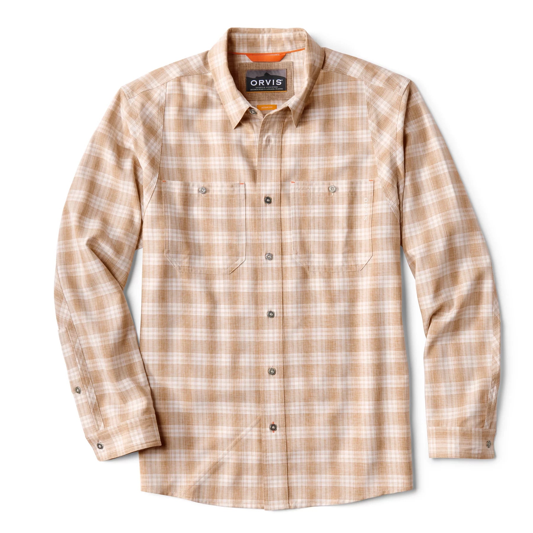 orvis dress shirts Orvis Tech Chambray Long-Sleeve Work Shirt Snow/ Shiitake Plaid Large