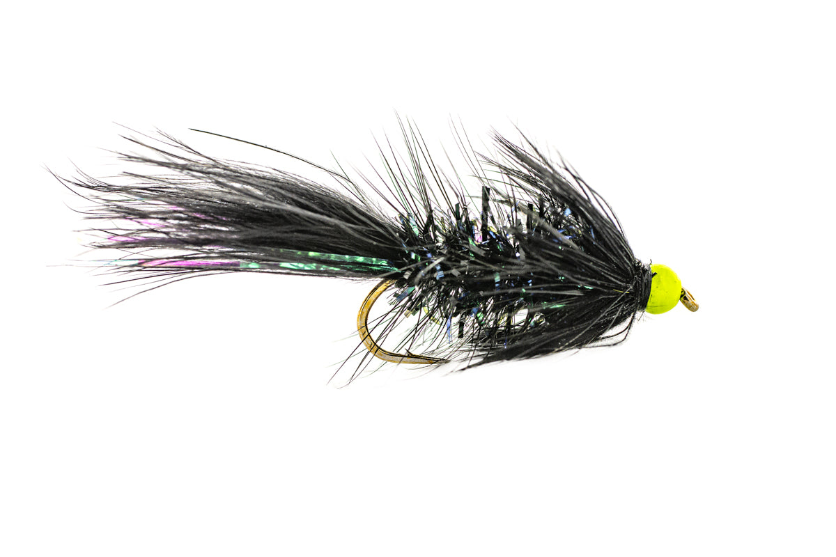 Fulling Mill Shimmer Bugger - Black/Chartreuse Bead(3-Pack)